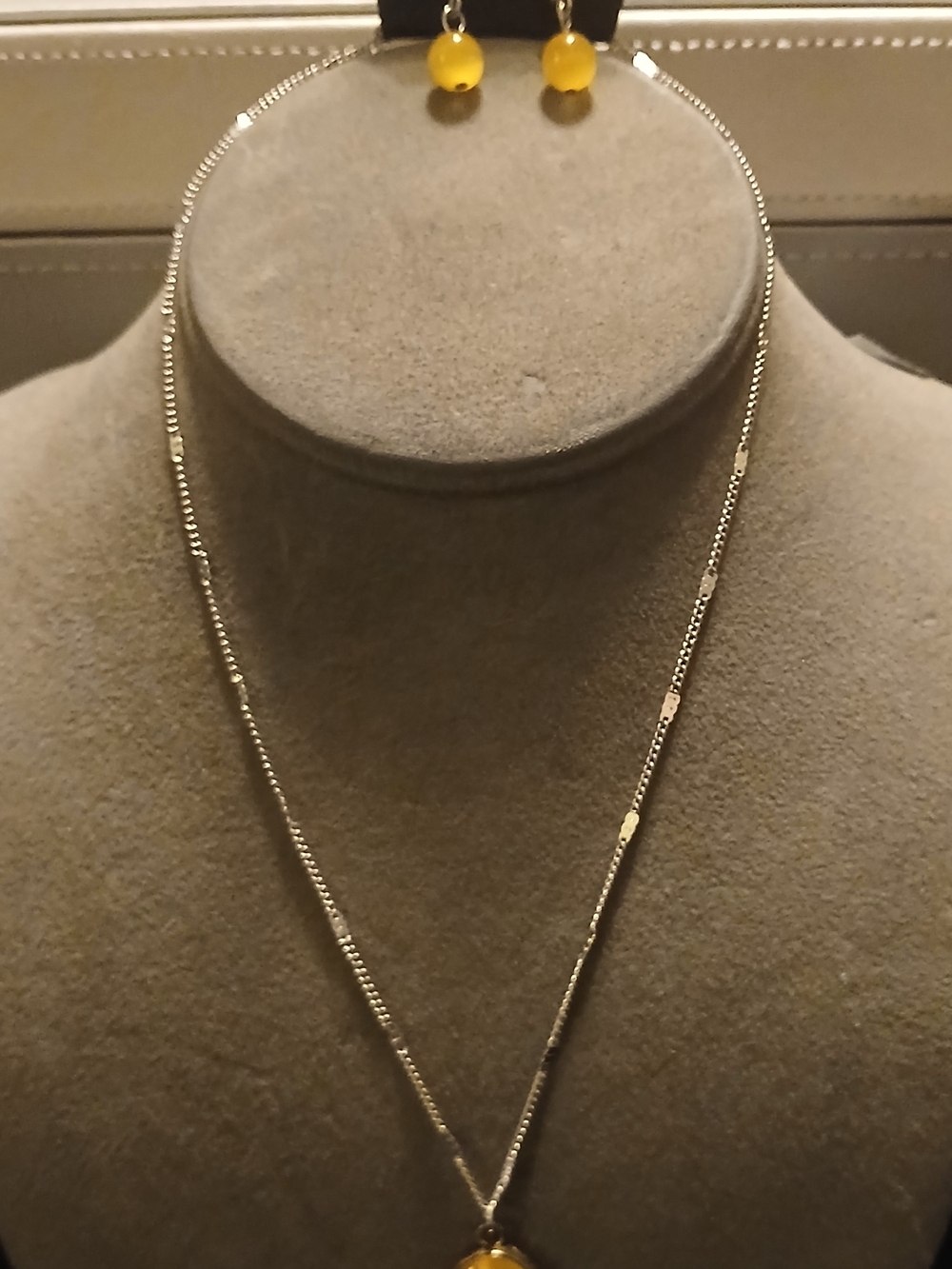 Yellow Bead Pendant Necklace and Earrings Set - Women Jewelry